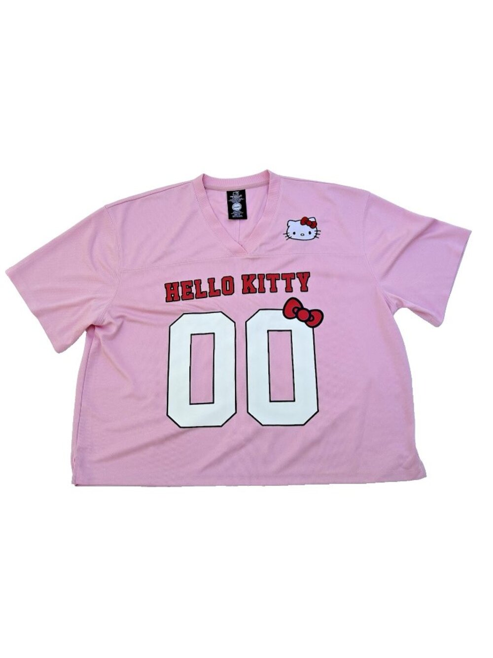 Hello Kitty Sanrio Pink Cropped Shirt Football Jersey Size‎ Medium 7/9 Oversized
